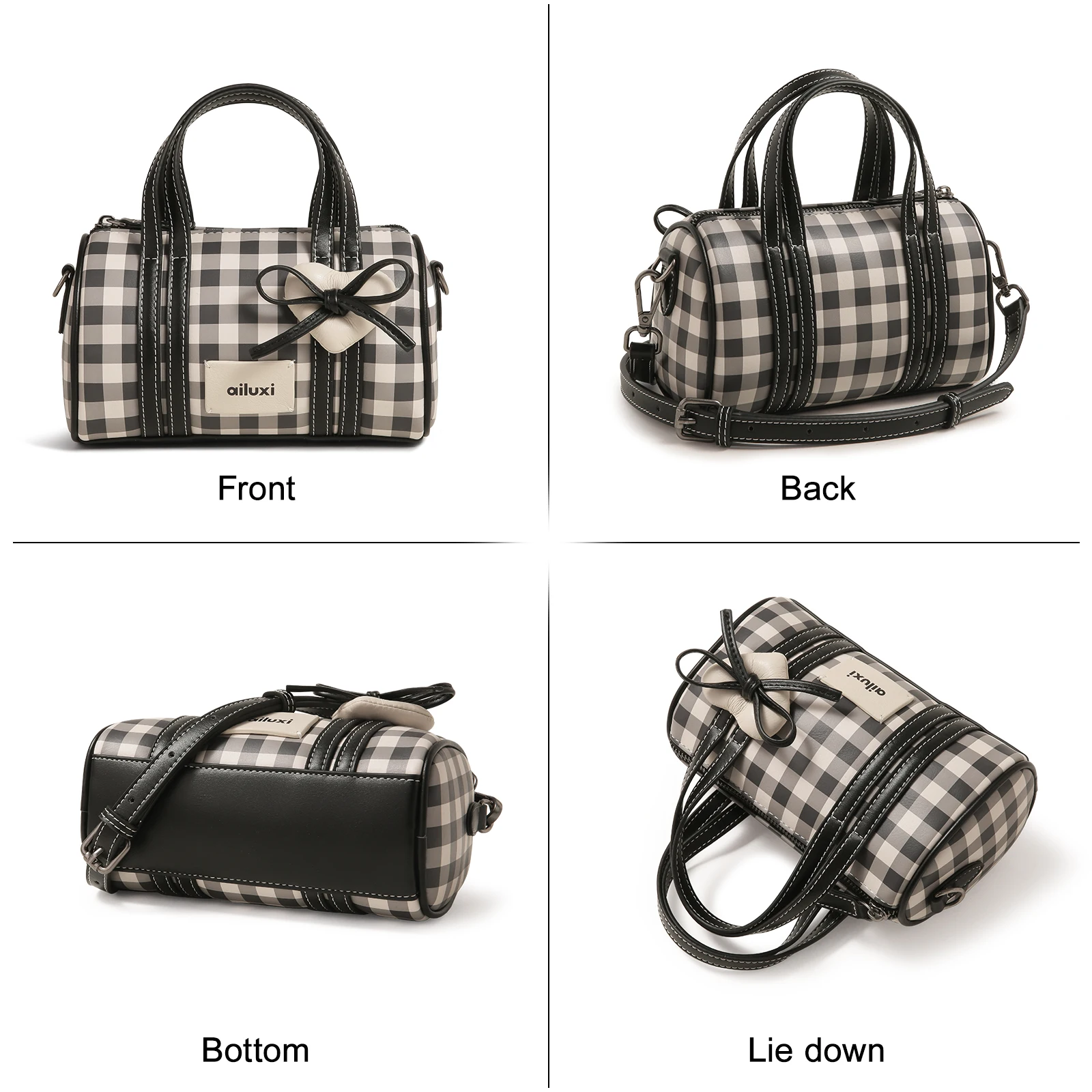 AILUXI المرأة بوسطن البولينج حقيبة كروسبودي بو الجلود الأصلي مصمم العلامة التجارية أسود أبيض متقلب حقيبة يد العودة إلى المدرسة هدية #5