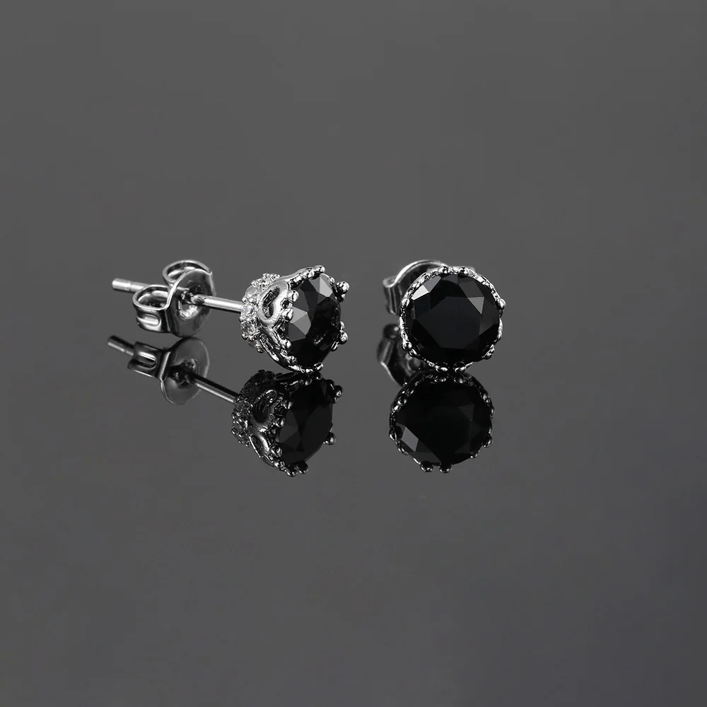 Rapper\'s Black Crystal Stud Earrings for Men Women Silver Color Piercing Ear Hiphop Hippie Male Earing Fashion Jewelry OHE169