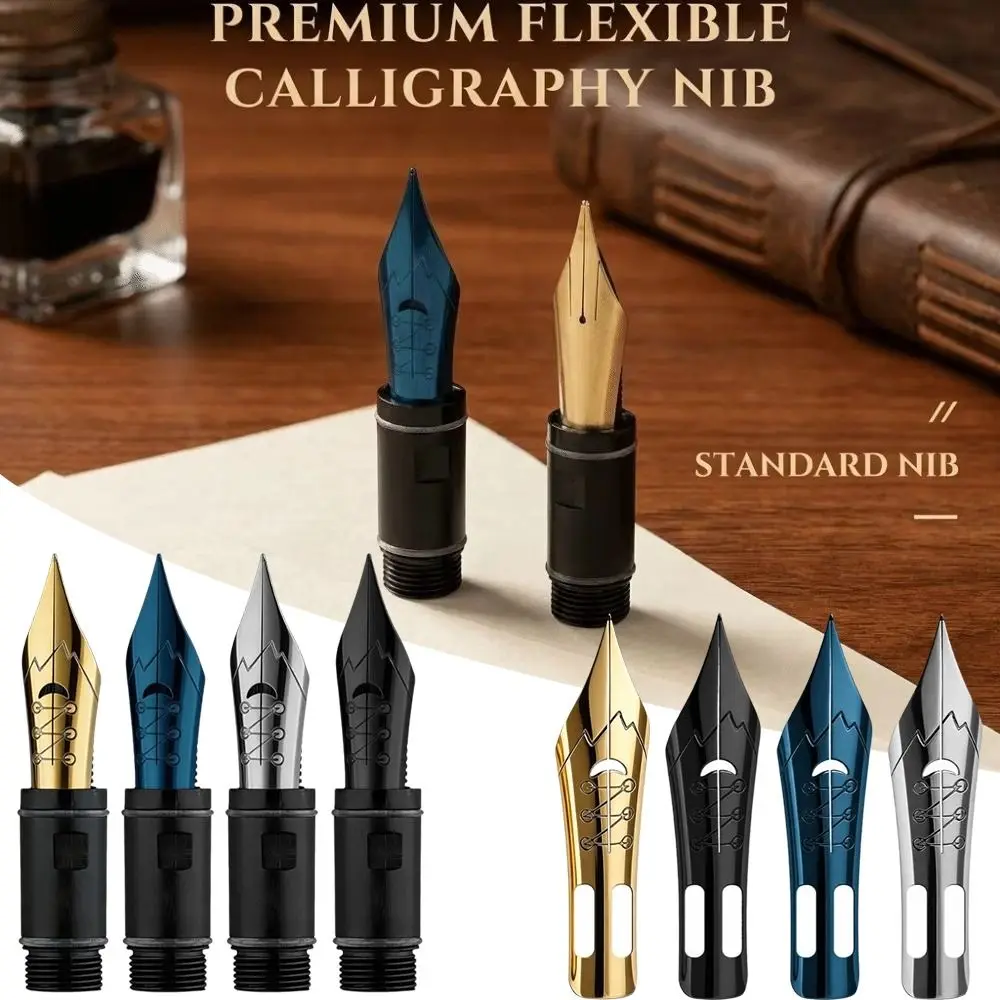 Metal Calligraphy Pen Nib Threaded Feed Section Flexible Tip Flex Fountain Pen Nib Variable Line Width Black Plated