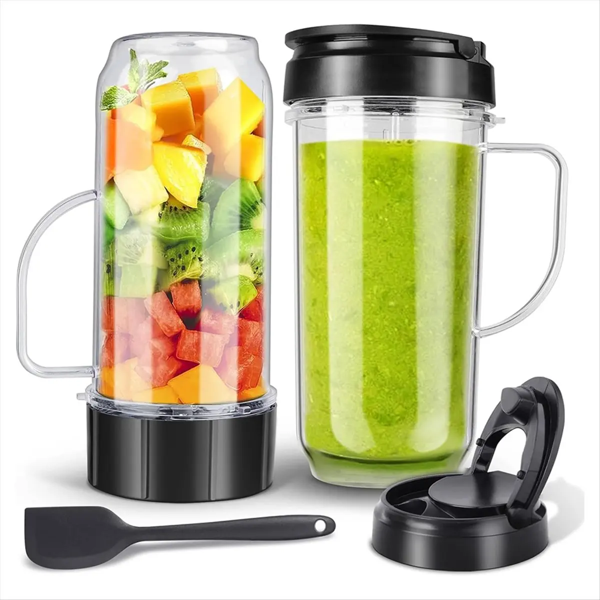 2026 Trend Blender Cups and Blade Replacement Parts 6pcs, 22oz Cup with Flip Top to-Go Lids & Blade for Blender Juicer 3