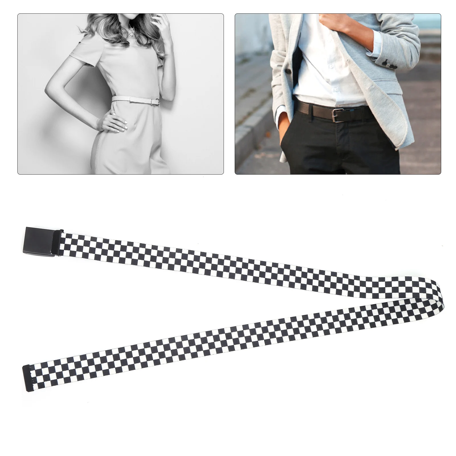 

Checkered Belt Can Be Fixed Untie Easily Adjustable Cuttable Black White Grid Strap For Clothing Decoration