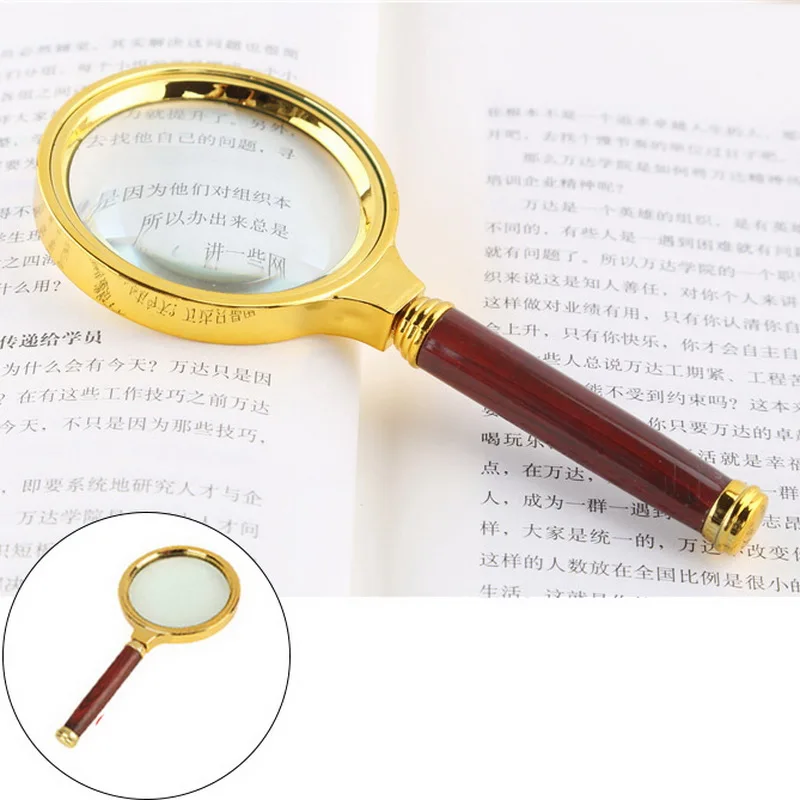 60mm 70mm 80mm Portable Handheld 10X Magnifying Glass Retro Handle Magnifier Eye Loupe Glass