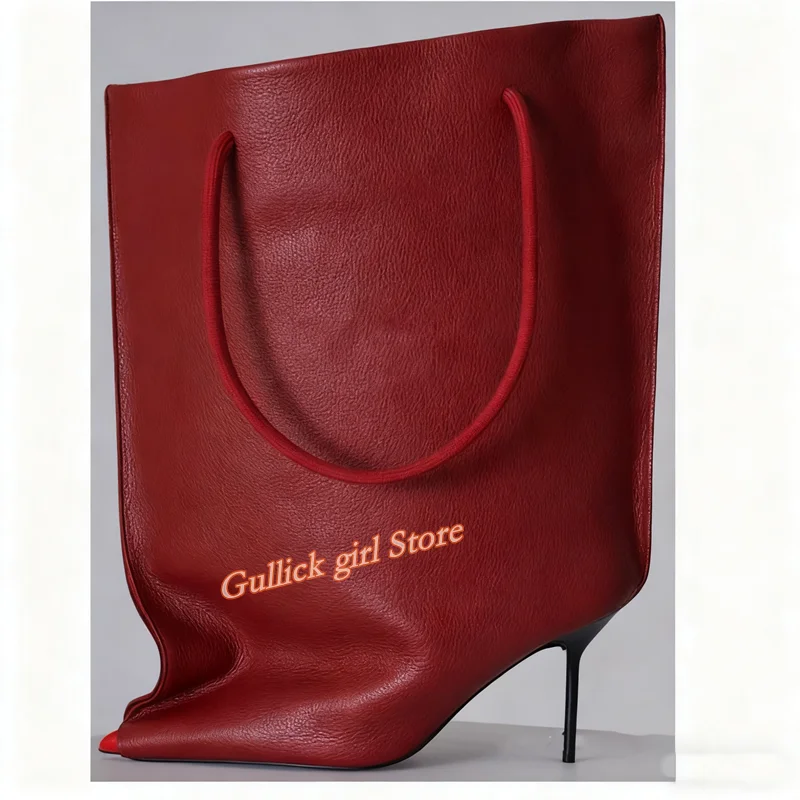 Матовые кожаные ботинки выглядит как сумка на шпильке, тонкий высокий каблук без шнуровки, красные, черные, модные, зима-осень 2029, женская обувь с напуском