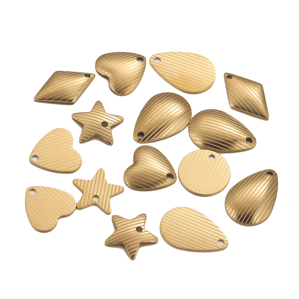

20pcs Stainless Steel Gold-plated Curved Star Round Heart Charm Tail Card for DIY Necklace Bracelet Material for Jewelry Making