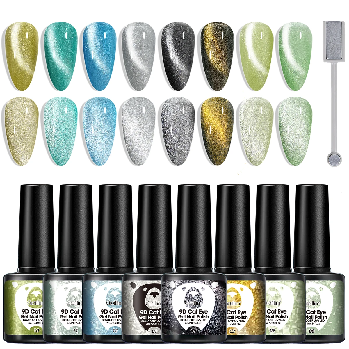 

Cat-eye nail polish 8-color set with magnet, 0.24 oz reflective cat-eye magnetic nail gel, LED soaking gel, women's nail art too