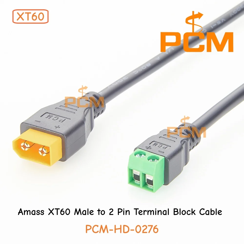 XT60 Male to 2-Pin Terminal Block Power Cable Amass Connector for Battery Discharge Charging Wire