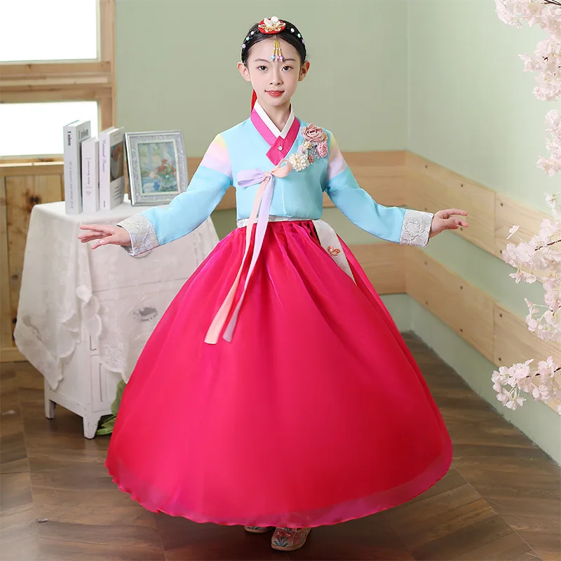 

Traditional Korean Dance Stage Costumes Girls Hanbok Wedding Dress Kids Children Performance Asian Clothes Party Festival Outfit