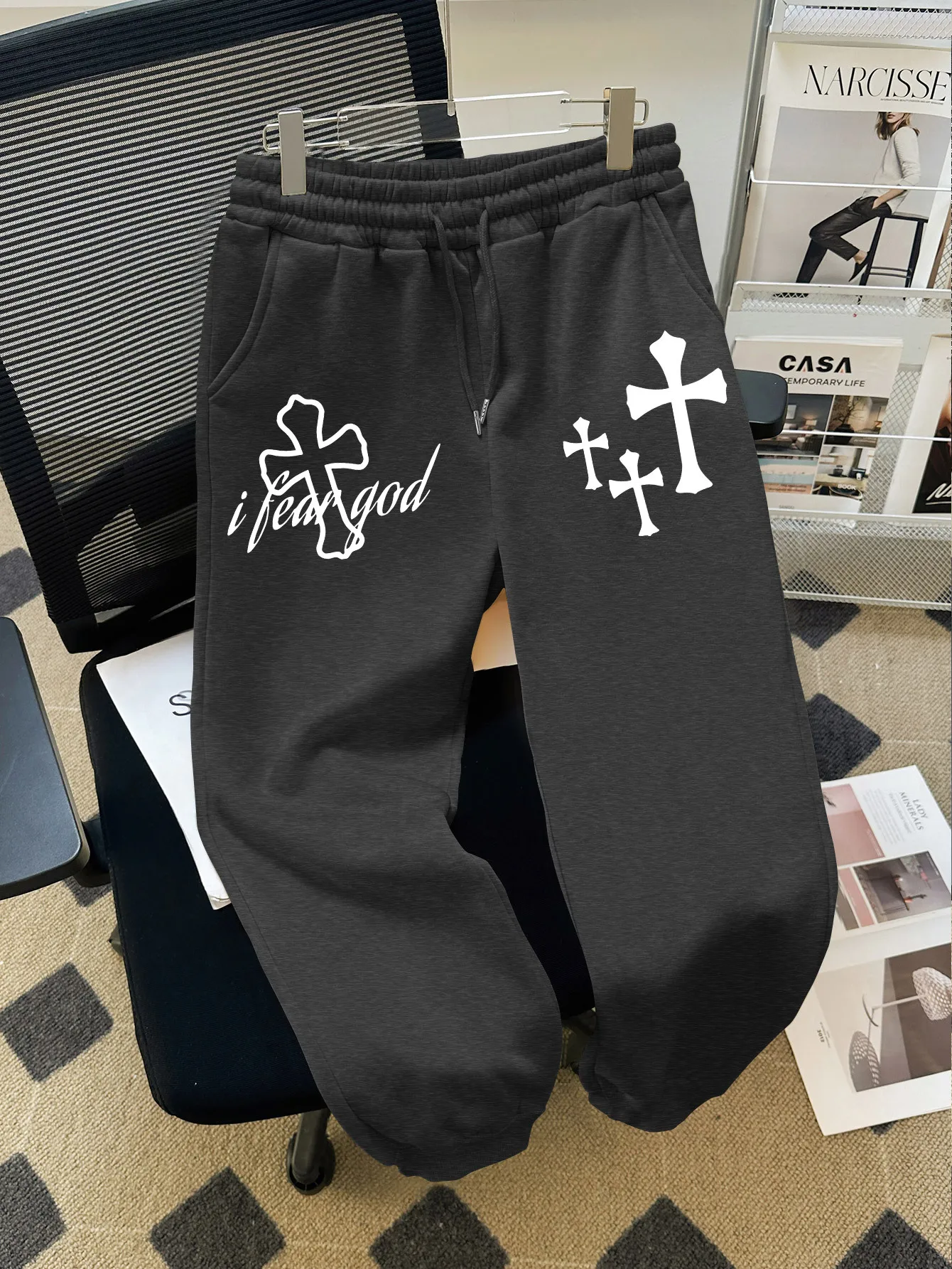 Men's Trousers with Faith Cross and I Need God Print Drawstring Track Pants Daily Wear Sweatpants with Religious Symbols Pattern