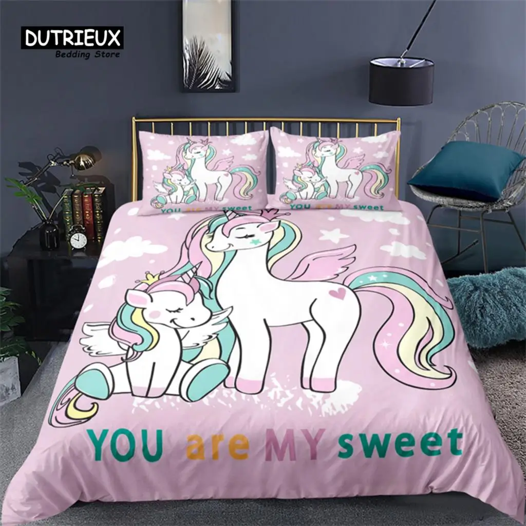 

Luxury 3D Pink Unicorn Print Home Living Comfortable Duvet Cover Set Pillowcase Kid Bedding Set Queen and King EU/US/AU/UK Size