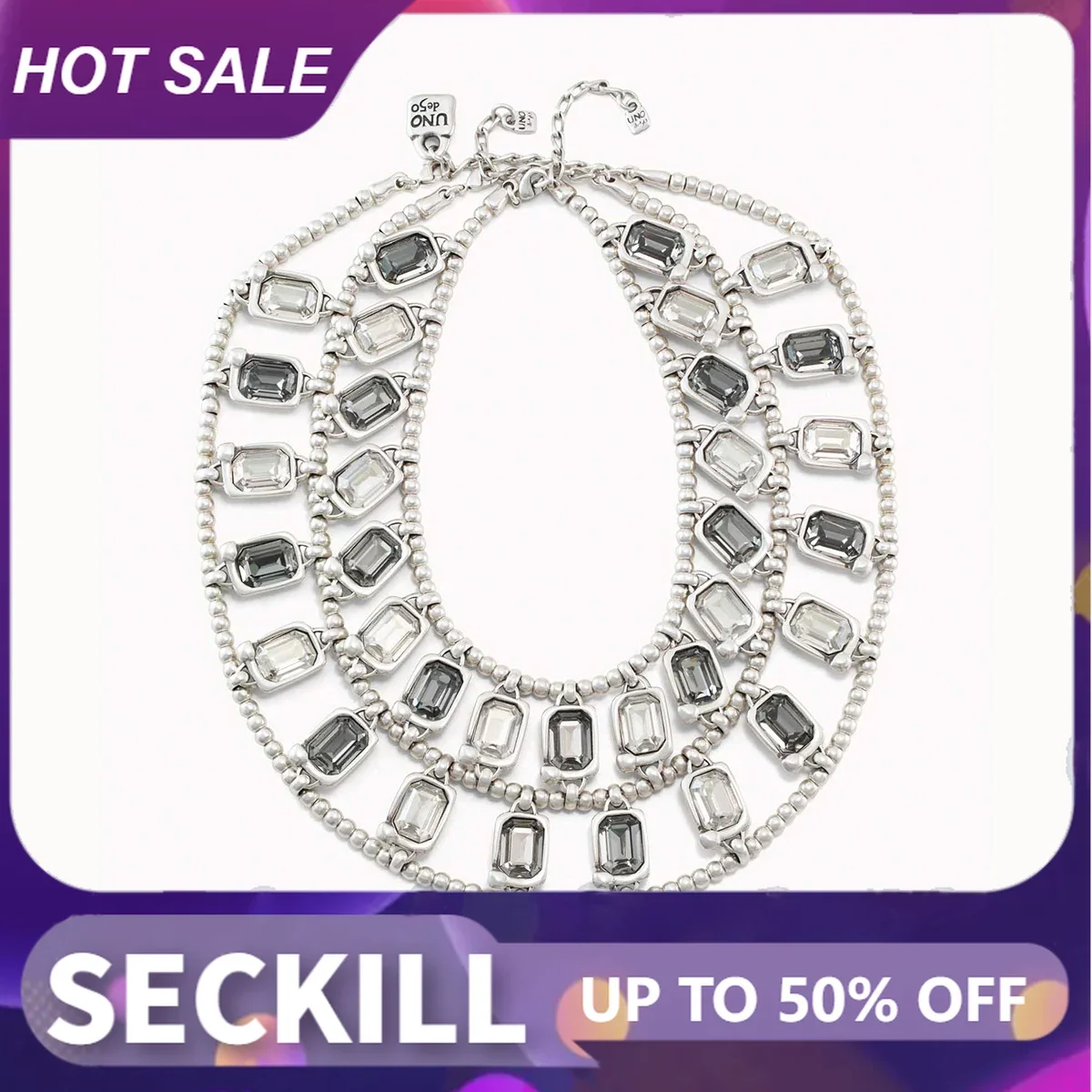 

2024Original Hot selling Spain UNOde50 Jewelry Fashion Luxury Grey White Crystal Double Layer Necklace Women's High Quality Gift