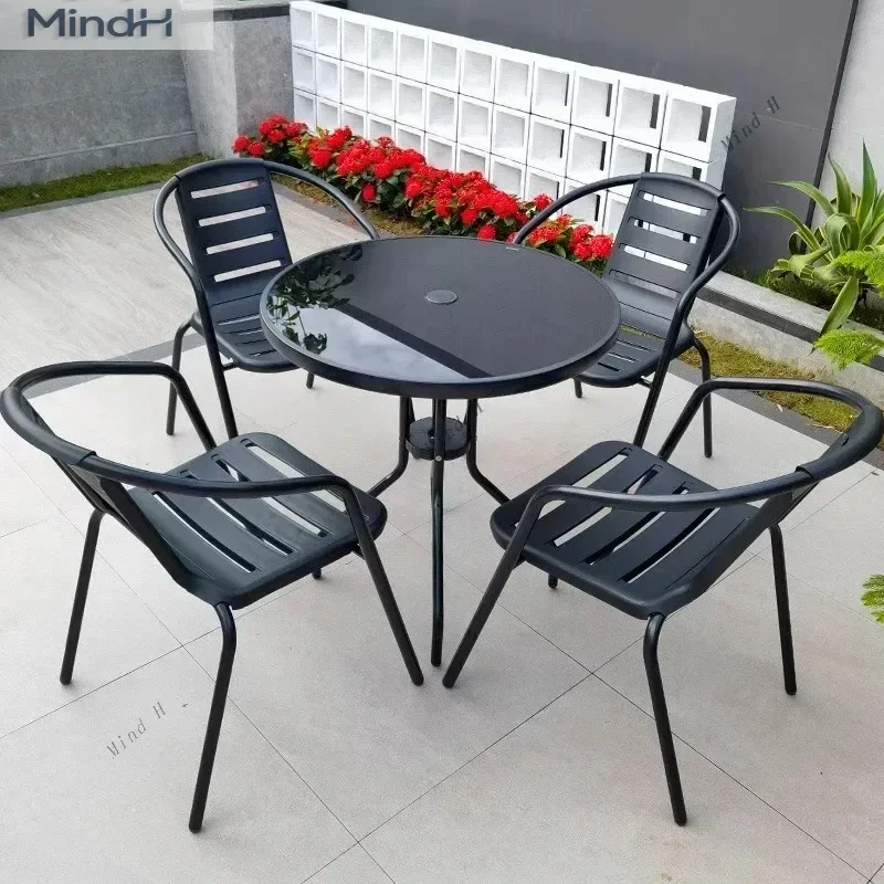 Outdoor tables and chairs courtyard villa garden leisure open-air Internet balcony folding negotiation tea table chair umbrella