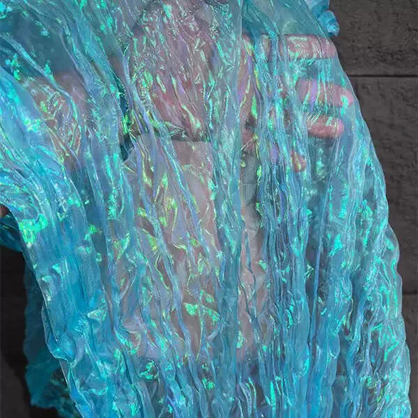 1yard Gradient iridescent organza pleated water light yarn fabric background decoration dress designer fabric for clothing view 6