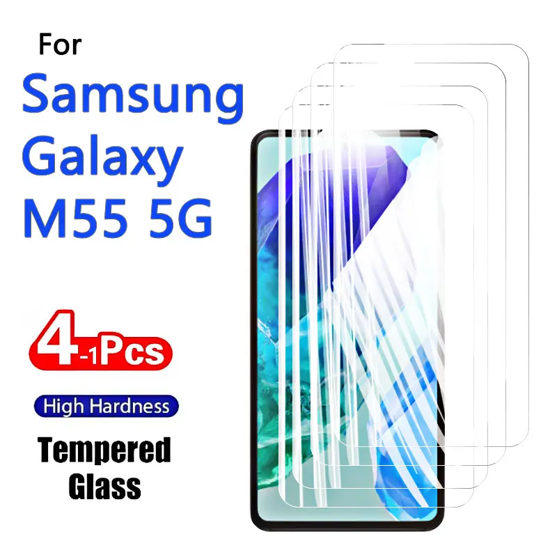 1-4PCS Screen Protector For Galaxy M55 5G Samsung Tempered Glass Crystal 9H High Aluminum Anti Scratch Case Friendly Fingerprint