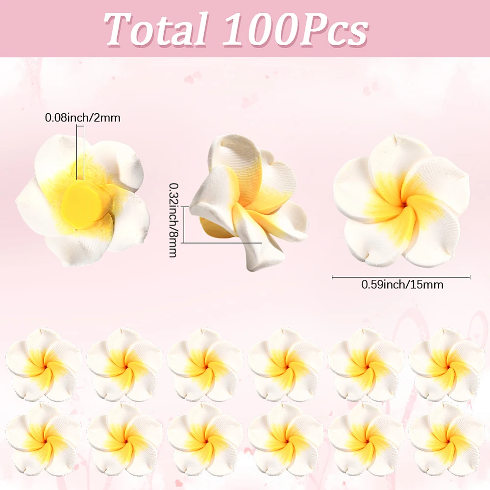 1 Box 48Pcs 25mm White Plumeria Beads Plumeria Flower Beads Large Polymer Clay Hawaiian Floral Summer Life Hawaii Beach