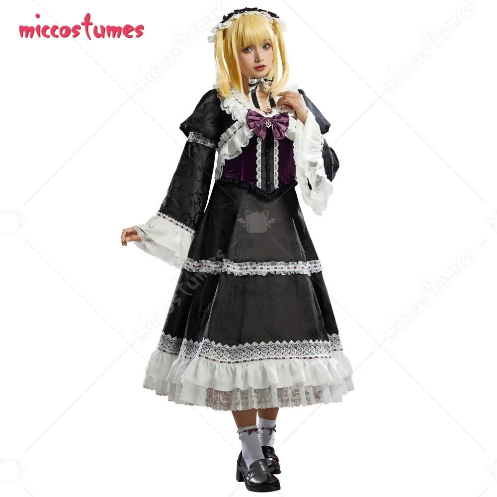 【Sofort versandbereit】HAIKYUU Damen Misa Cosplay Kostüm Gothic Lolita Kleid mit Mantel und Korsett für Halloween