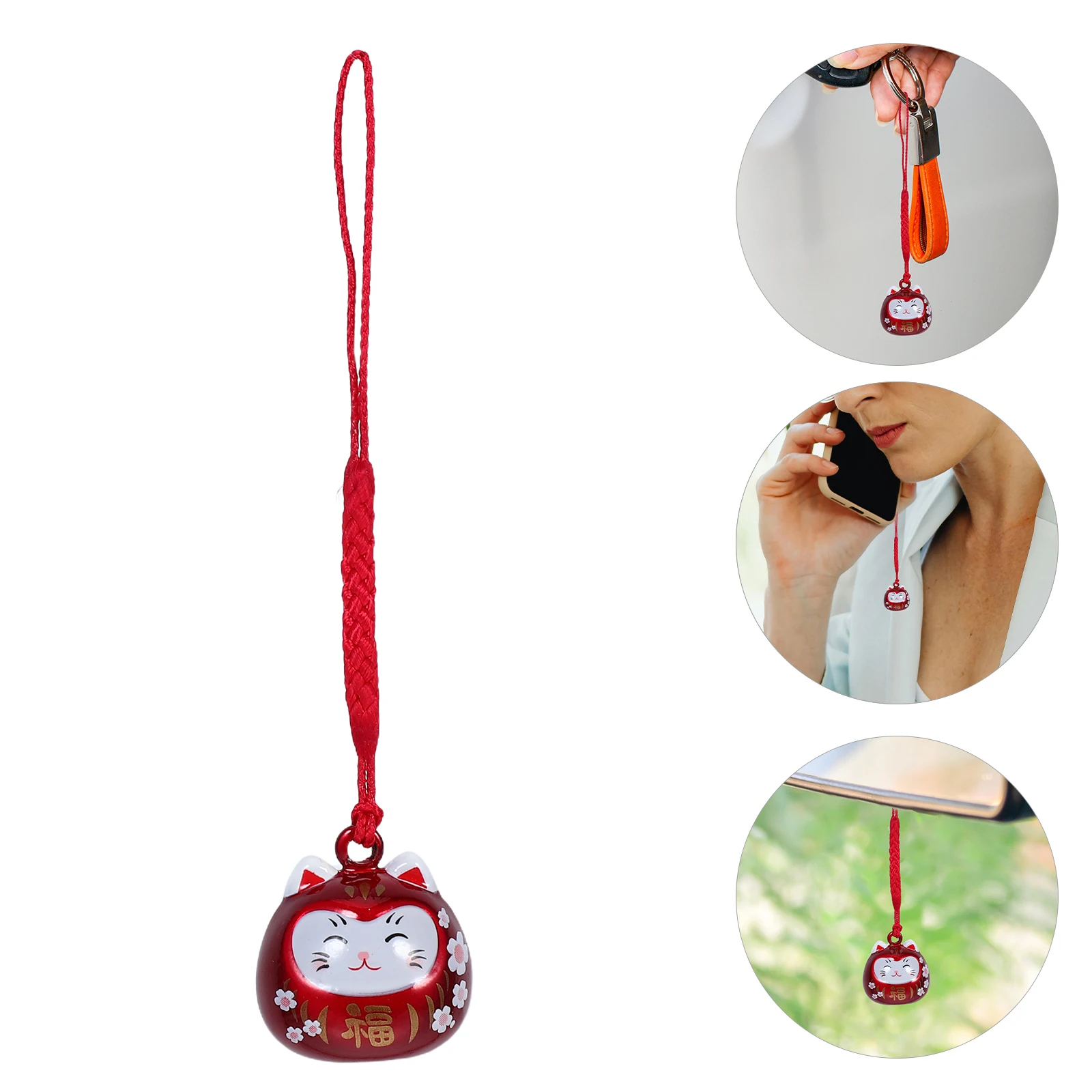 1pc Bell Japanese Omamori Keychain Red Maneki Neko Wind Chime Small Cute Phone Charm Gift for Friends