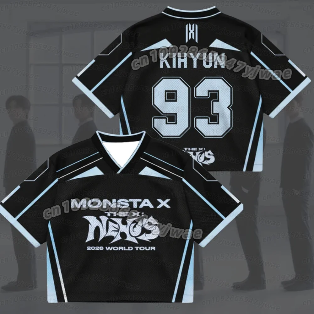 Sommer-T-Shirt für Erwachsene, Galactic Monsta X World Tour The X Nexus Mixed Mesh Jersey Hyungwon Fans T-Shirt für Damen und Herren – Detail 5