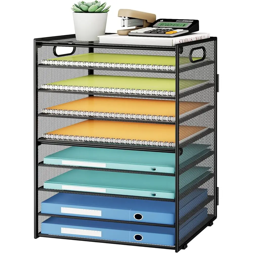 

9-уровневый органайзер для бумаги для стола — черный металлический сетчатый лоток для писем, органайзер для сортировки бумаги, включает 6 шт., направляющий с регулируемой высотой