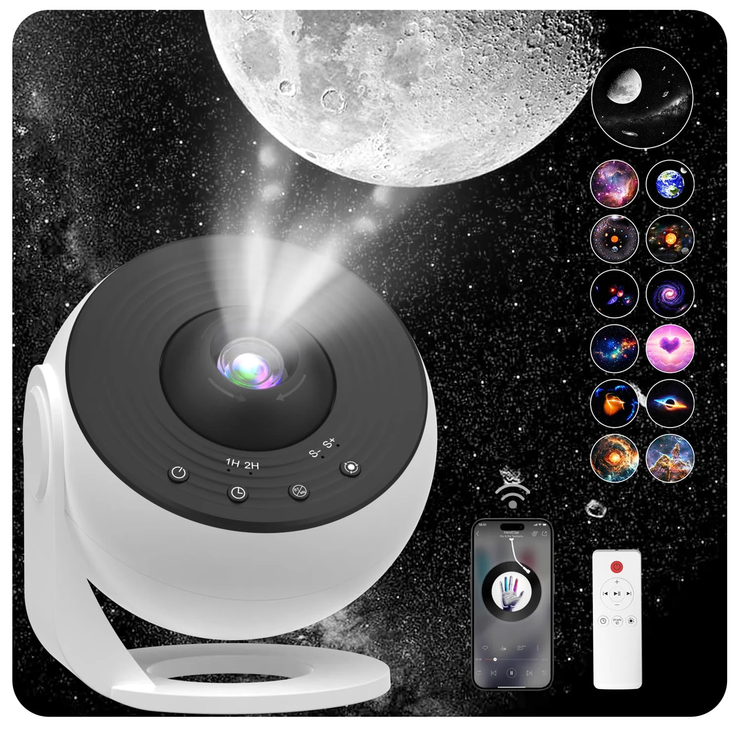galaxy-projector-lamp-pro-version-with-bluetooth-white-noise-13-removable-projection-slides-timer-function-suitable-for-gifts