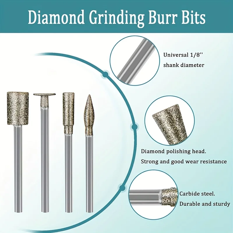 Verschiedene Diamantfräser – 1/8 Zoll Schaft Diamantbohrer Steinschnitzbits für Dremel-Rotationswerkzeuge – Detail 2
