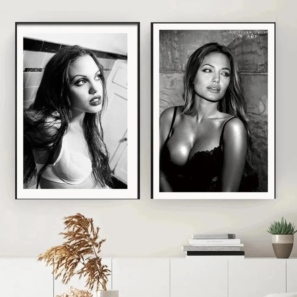 أنجلينا جولي مثير الساخن فيلم ستار الممثلة أبيض وأسود التدخين قماش اللوحة المشارك صورة جدار ديكور فني جدارية
