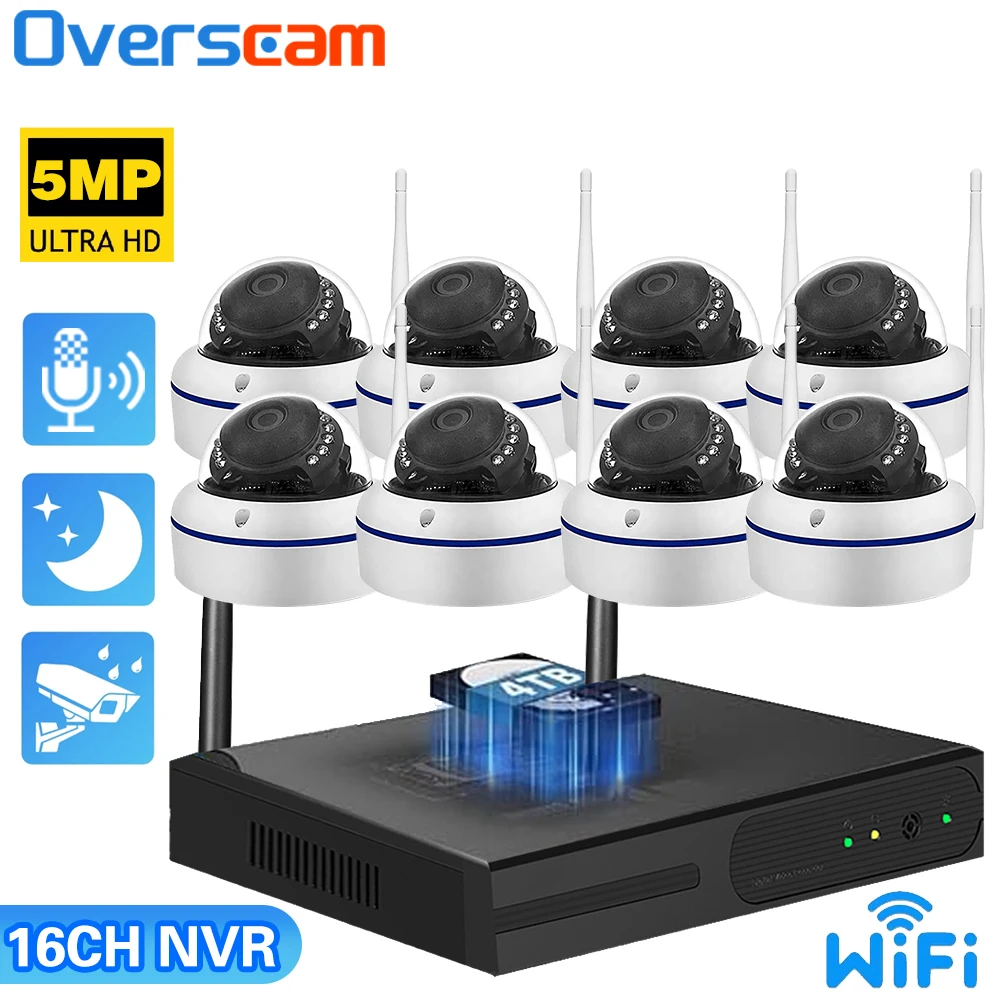 16CH NVR 5MP WIFI IP Dome Camera Security Kit Human Detection Explosion-Proof One-Way Audio Wireless CCTV Surveillance System