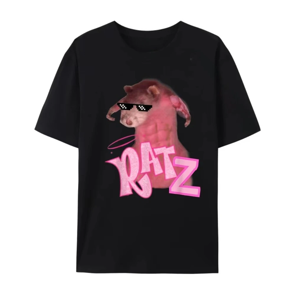 

2025 Summer New Ratz Funny Gangster Mouse Pink Rat Memes Muscle Ratz Green And White Graphic T Shirt Adult