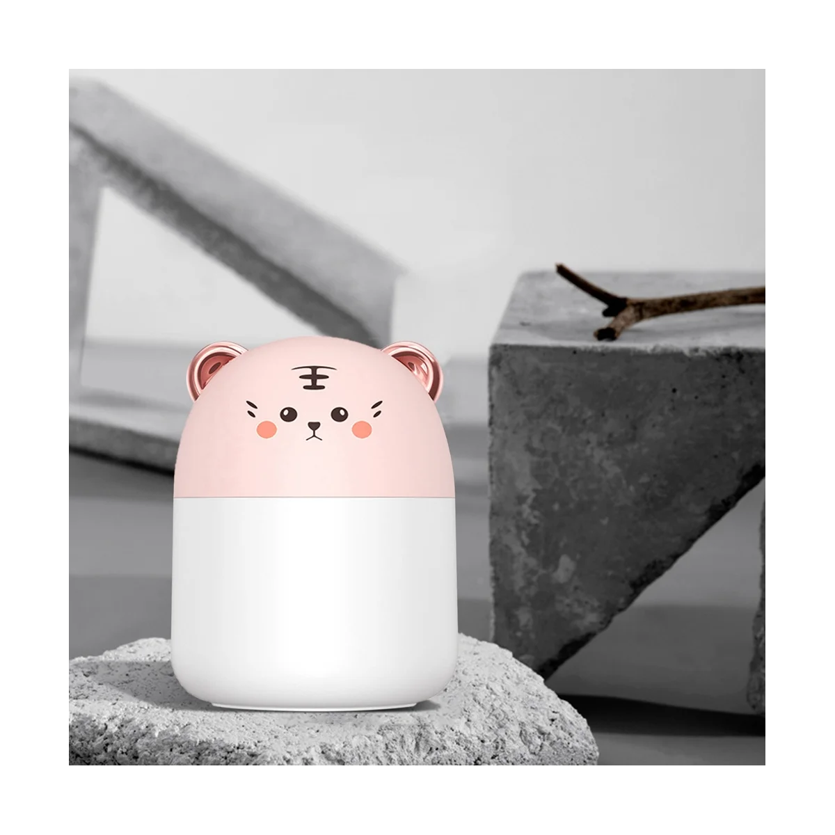 جهاز تنقية الهواء الحيوانات الأليفة لطيف صغير ، موصول للاستخدام ، مرطب الهواء مع ضوء الجو للمنزل ، الوردي ، 250 مللي