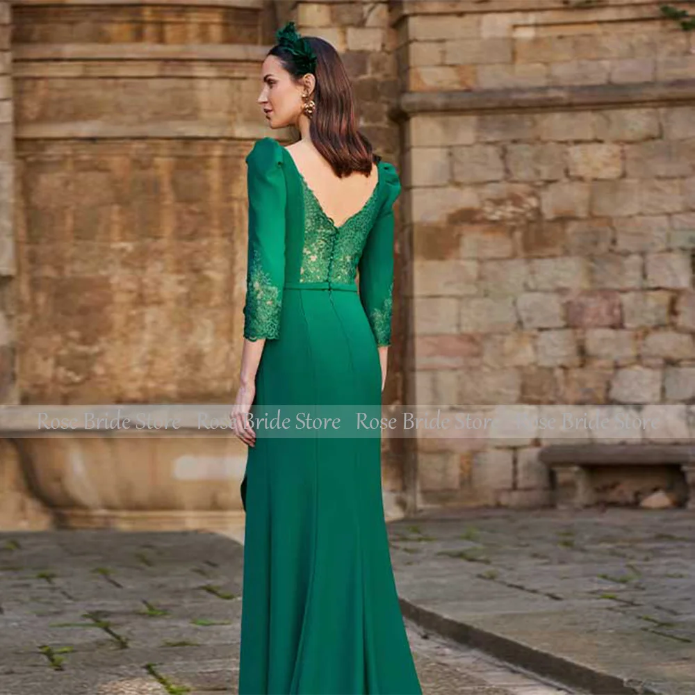 ชุดราตรีงานแต่งงานทรงเมอร์เมดสำหรับผู้หญิง ปี 2025 คอวีลึก แต่งลูกไม้ แขน 3/4 ลายดอกไม้ ทรงทรัมเป็ต ชุดราตรีงานเลี้ยงอย่างเป็นทางการ ยาว