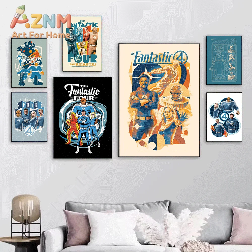 AZNM Fantastic Four Retro Comic Canvas Wall Art Unframed Print Home Wall Decor Poster Superhero Fans Bedroom Decoration