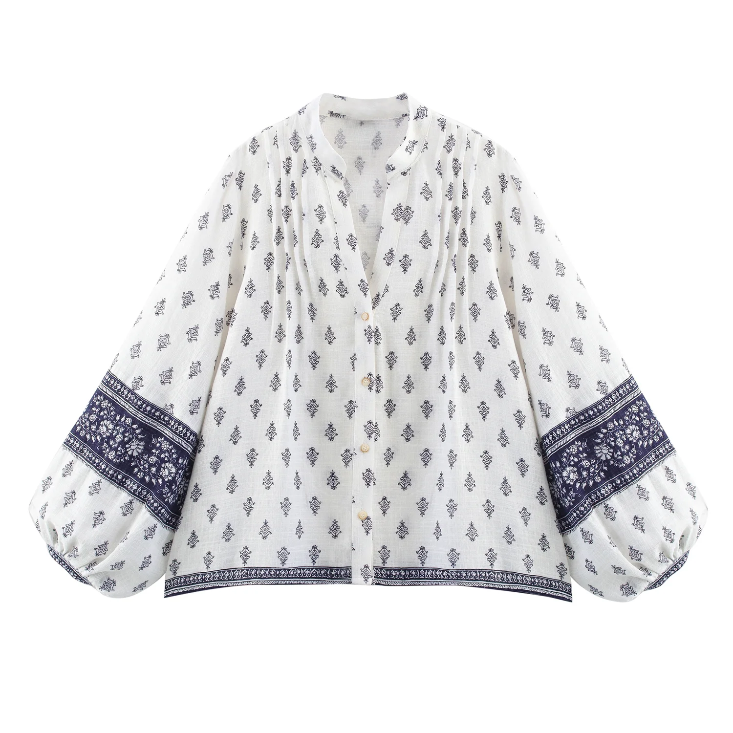 JNLEAOG Lente Nieuwe Dames Faion Blouse Bloemenprint Puffy Sve Casual Loose Fit Polyester V-Ne Button up irt