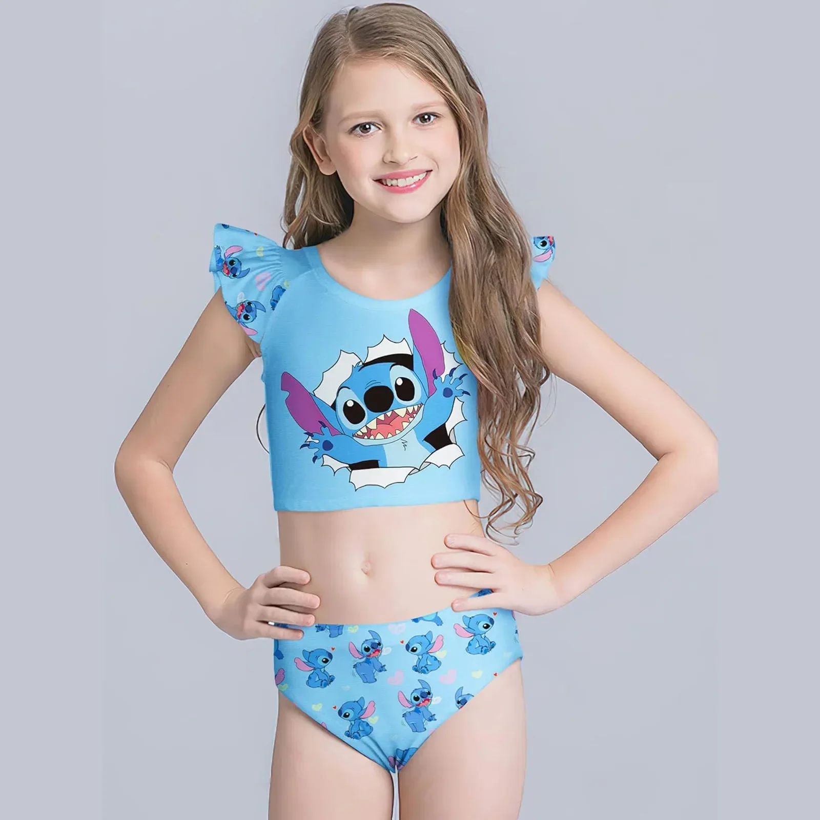 Disney Stitch Girl Swimsuit Swimming Lilo & Stitch Kawaii Ruffle Edge Swimwear Anime Surrounding Popular Clothing Gift