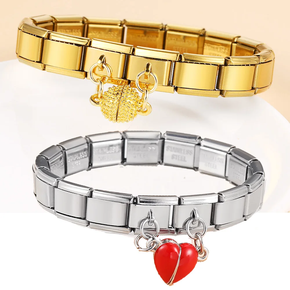 Removable Red White Heart Ball luminescent Magnetic Attraction Italian Charm Link Fit 9mm Stainless Steel Bracelet DIY Jewelry