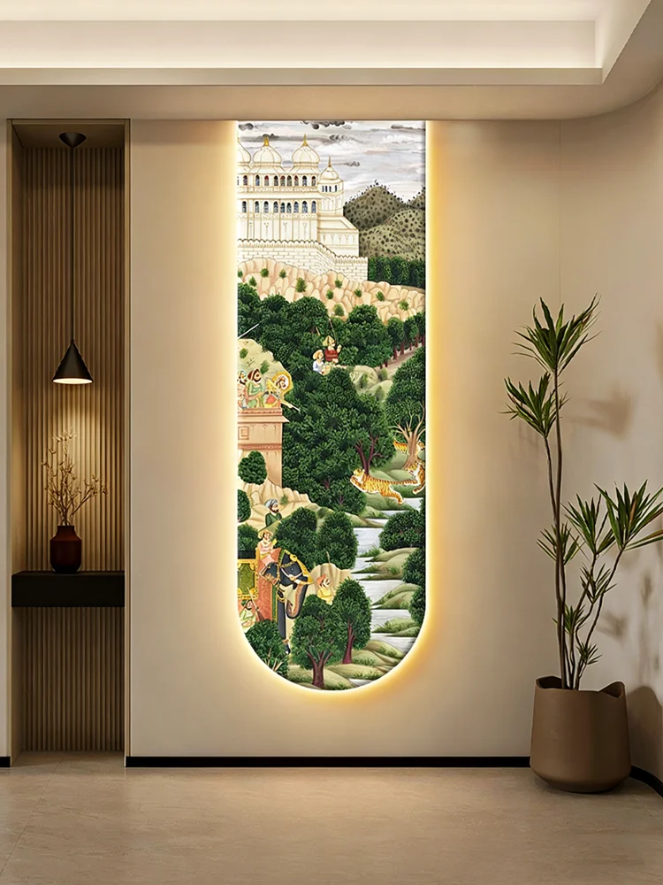 الرجعية نمط مدخل قاعة الديكور اللوحة الممر الفاخرة شنقا اللوحة الراقية مدخل LED مضيئة جدارية الخفيفة #5