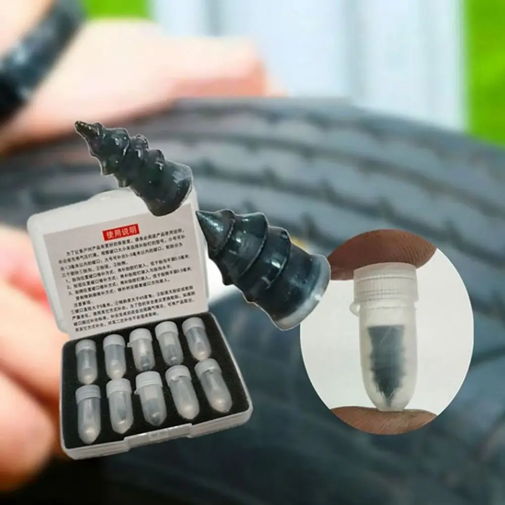 10Pcs Tire Puncture Repair Tire Repair Nail Rubber Big Small Size Self-Tapping Screw Soft Black Vacuum Tyre Nails