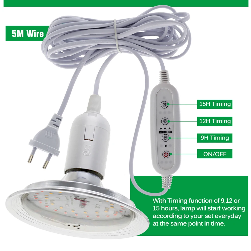 Luz de cultivo de espectro completo E27, 220V, 8W, 24W, 3000K para plántulas de flores vegetales de interior, 48 piezas para el crecimiento de plantas de invernadero