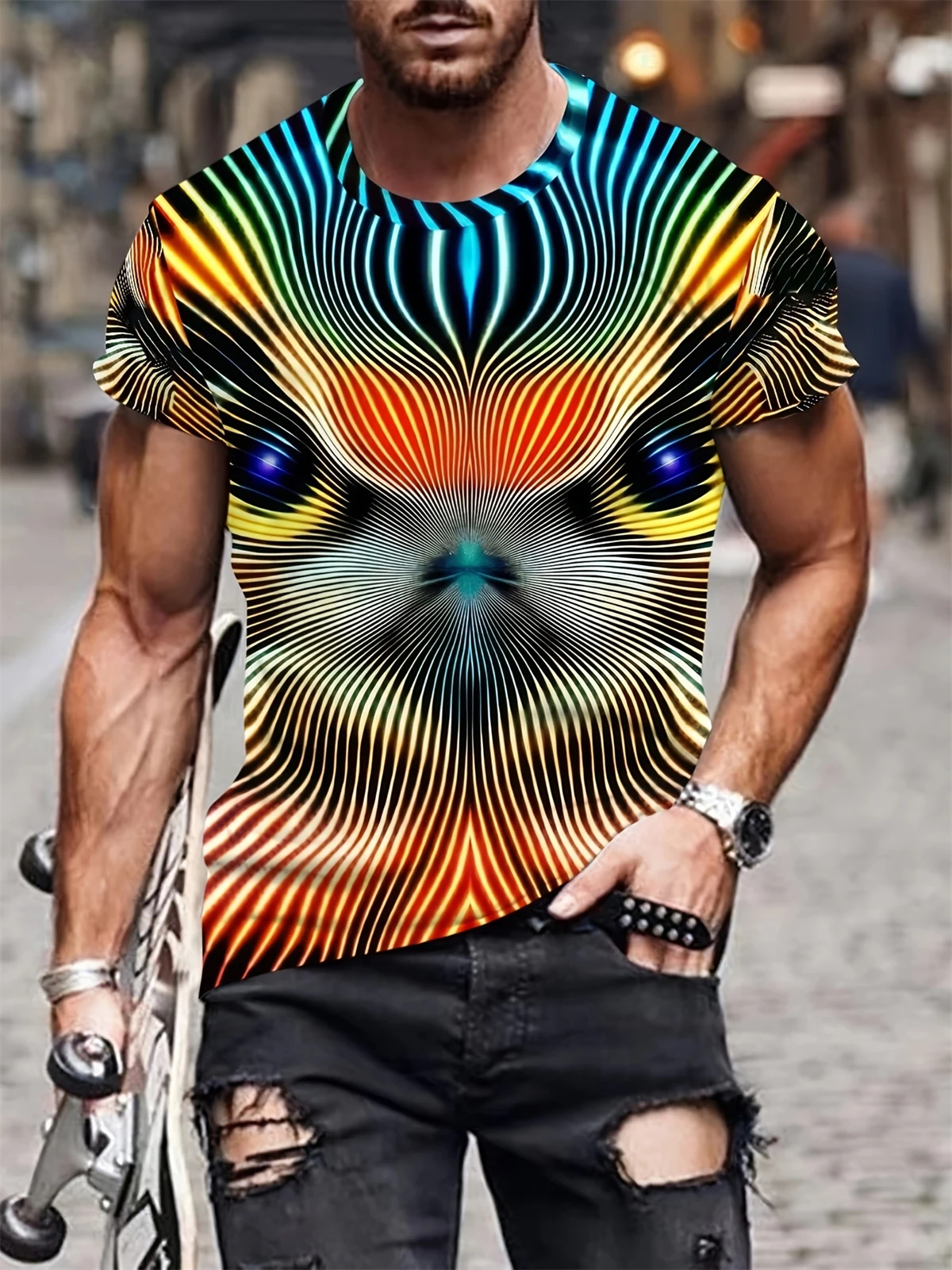 

Novel owl pattern 3D printed round neck top short sleeved men's T-shirt oversized shirt men's anime T-shirt