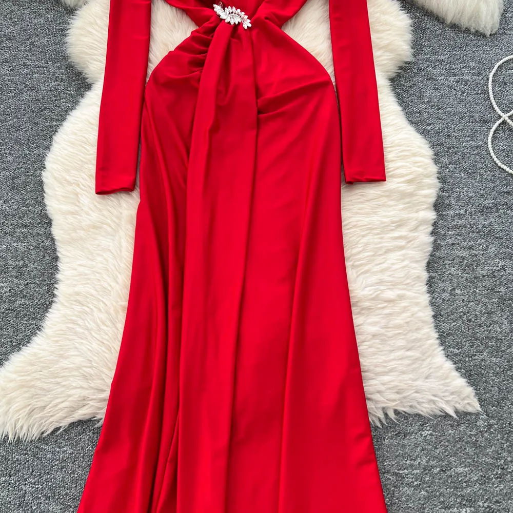 فستان بوهو أنيق عتيق بأكمام طويلة من حجر الراين أنيق على الموضة الكورية الجنية ملابس نسائية #3