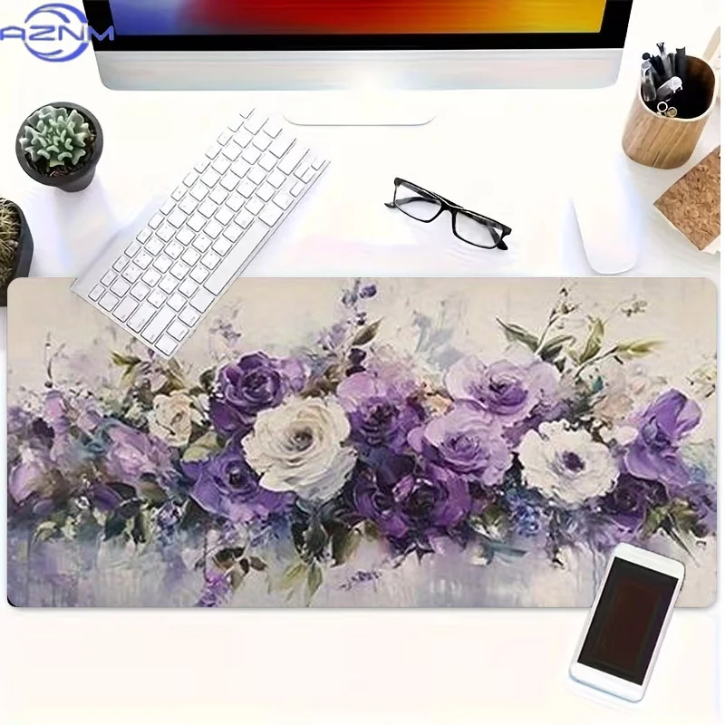 Purple White Floral Mouse Pad, Rubber Material, Multiple Specifications Available, Dreamy Delicate Atmosphere, Ideal for Program