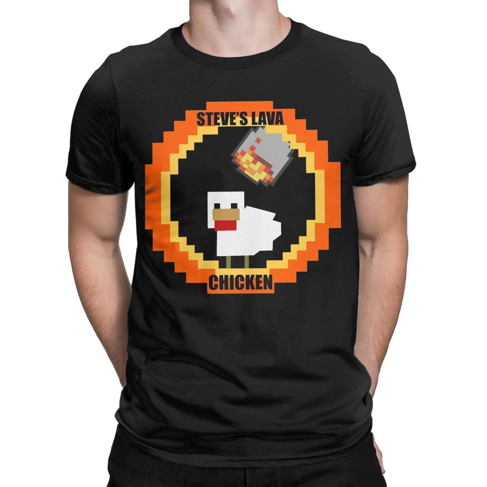 Printed Steve's Lava Chicken Pixel 2025 Movie T Shirt for Men Women  100% Cotton Tee Shirt Short Sleeve Clothing