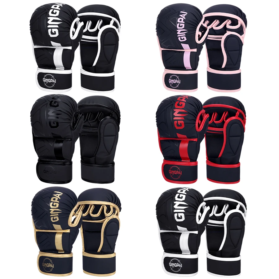 Guantes de medio Dedo de cuero PU para boxeo, equipo de entrenamiento MMA, guantes de Kickboxing para adultos, Muay Thai, Sanda, duradero