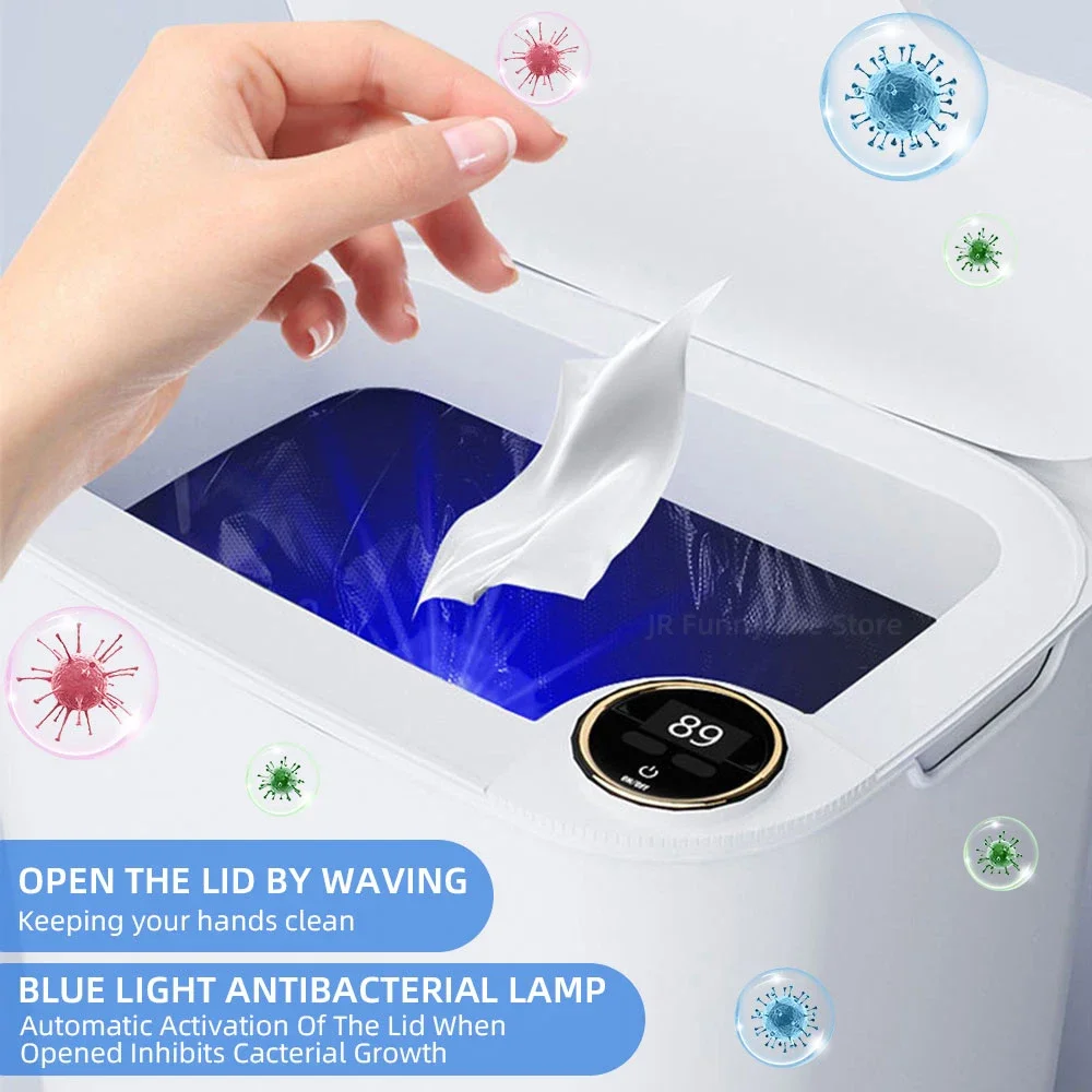 18L Smart Sensor Trash Can Smart Sensing Trash Can with Display Type-C Recharging Automatic Wastebin Kitchen Toilet Wastebasket