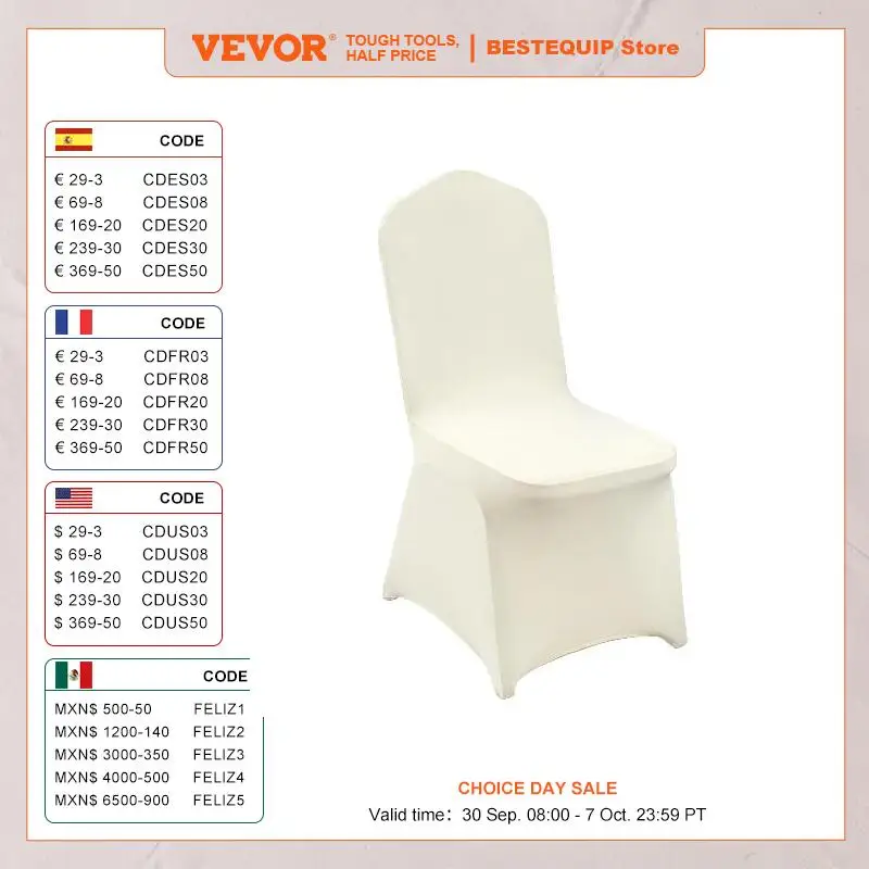 VEVOR 30/50PCS Ivory Stretch Spandex Folding Chair Covers Universal Fitted Chair Cover Removable Washable Protective Slipcovers