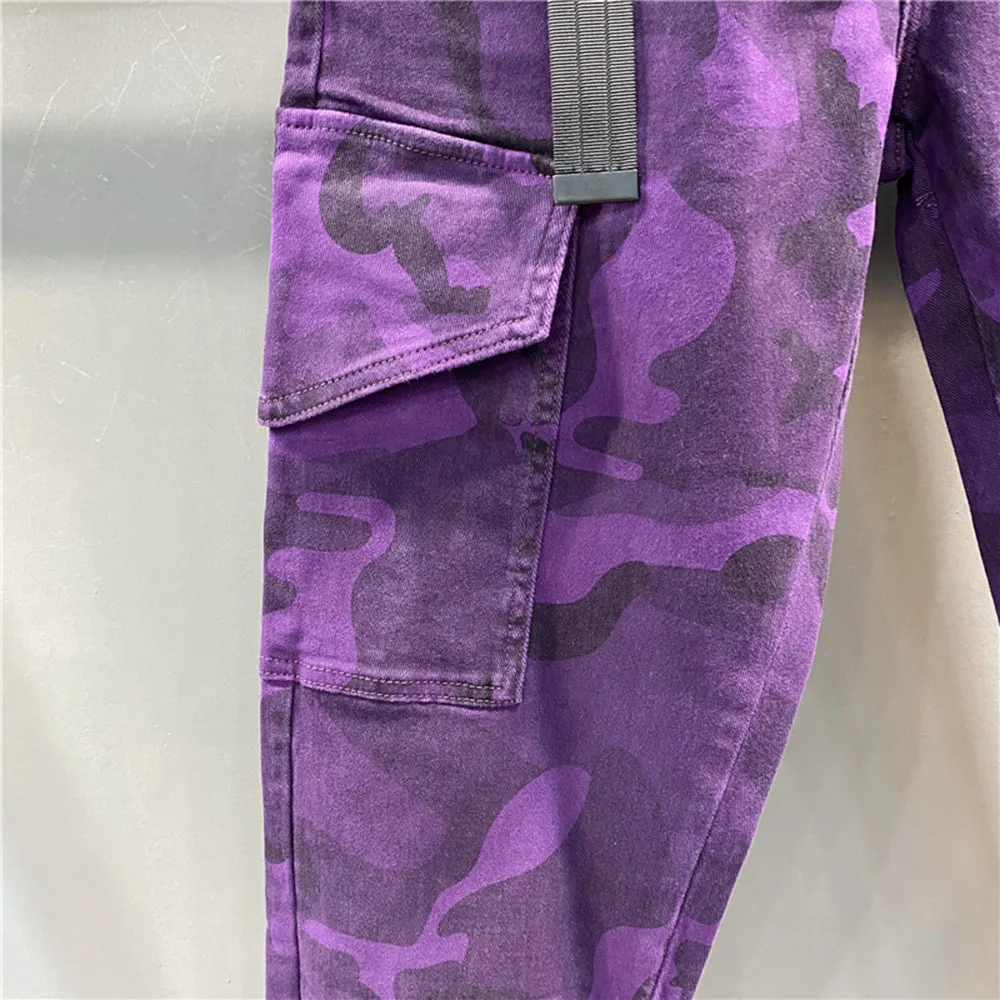 Purple camouflage jeans Women Cargo Pants Spring Loose Hip Hop Joggers Trousers Pockets Overalls Sweatpants Female Streetwear