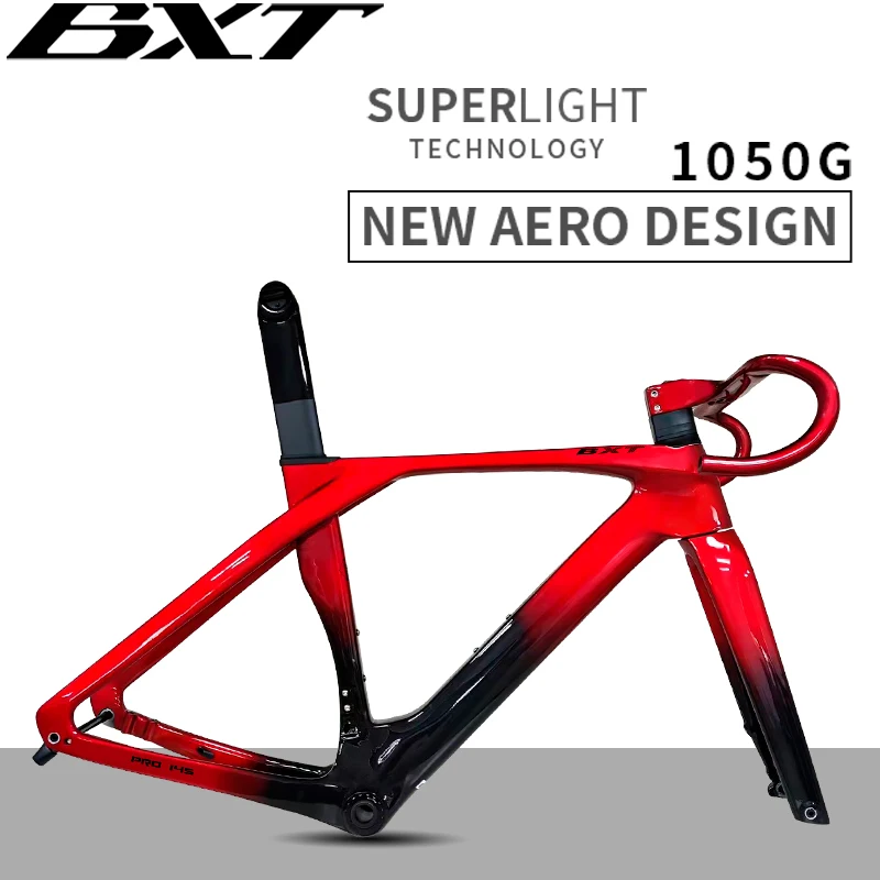 BXT Full Carbon Bicycle Frame with Hidden Cable, Racing Disc Brake, Road Bike Frame Di2 with Handlebar, Mechanical BSA T47, 2024