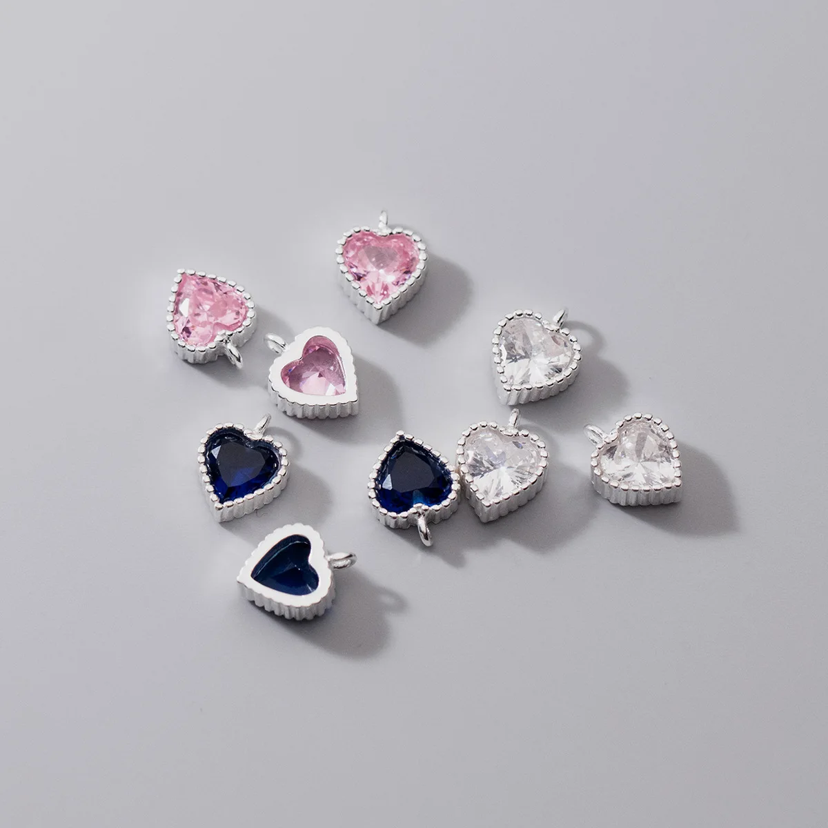 

1pc/lot 925 Sterling Silver Pretty Colorful Zircon Heart Charms Pink/Blue/White S925 Silver Drop Pendants DIY Fine Jewelry Make