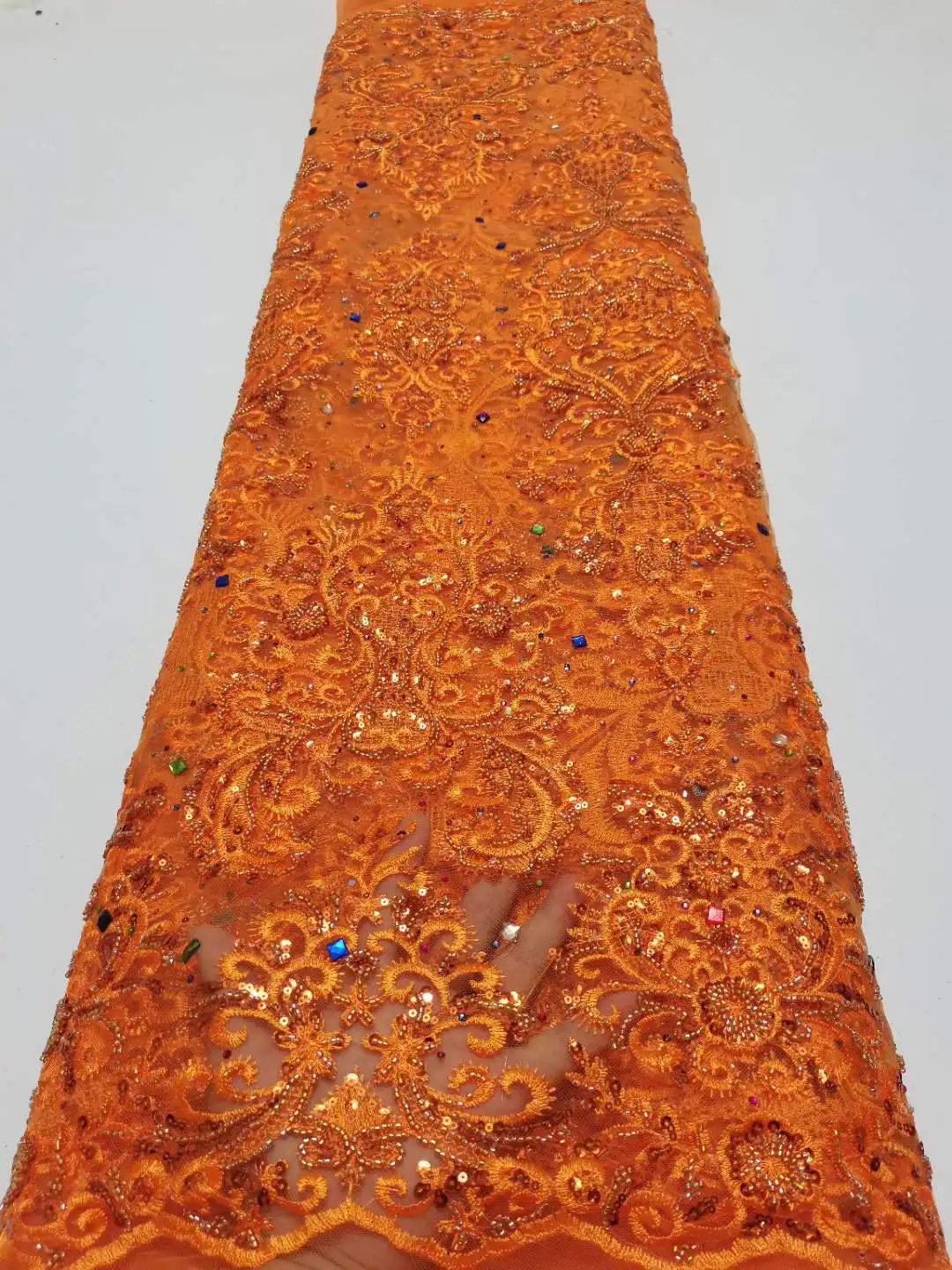 High quality bead fabric With crystal sequin Embroidery French tulle net lace Bead Nigeria fabric For weddings Evening dresses