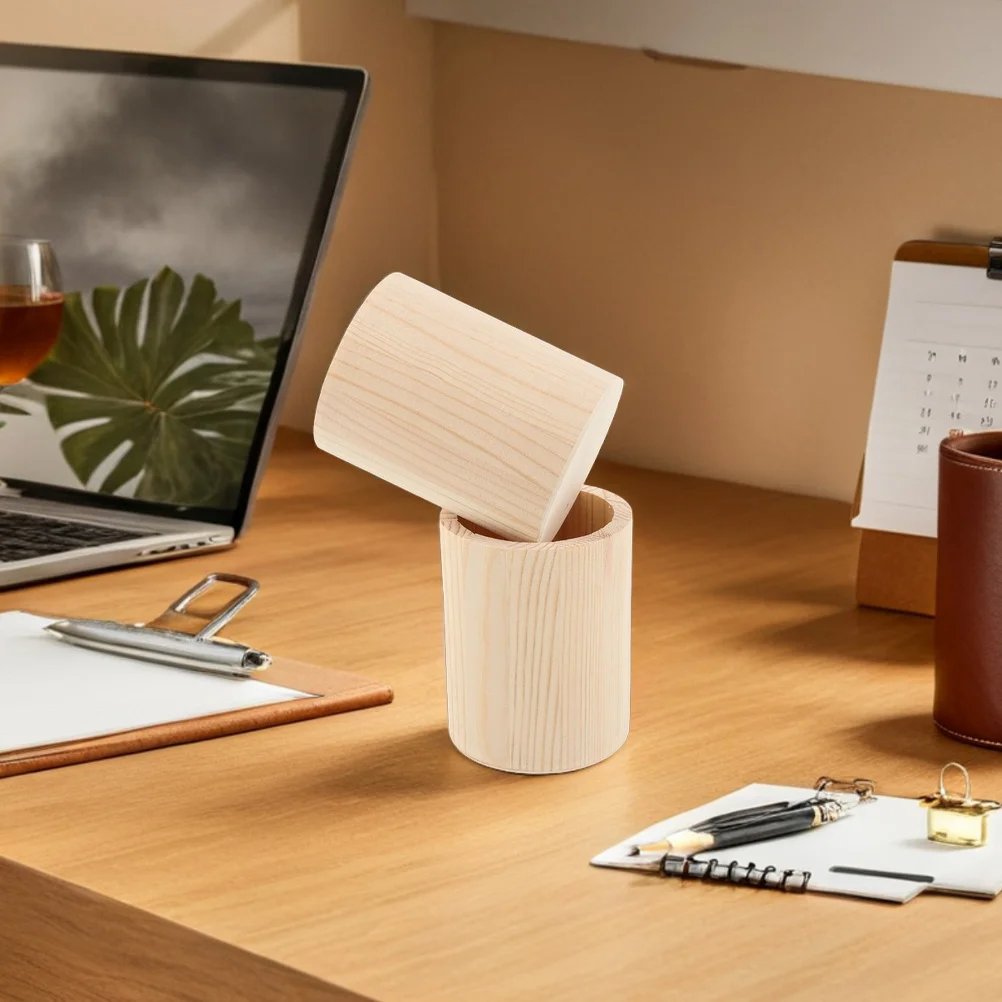 

6Pcs Natural Wood Pen Pencil Cup Versatile Desk Organizer for Office Home School and Workspace Accessories Desk Pen Stand