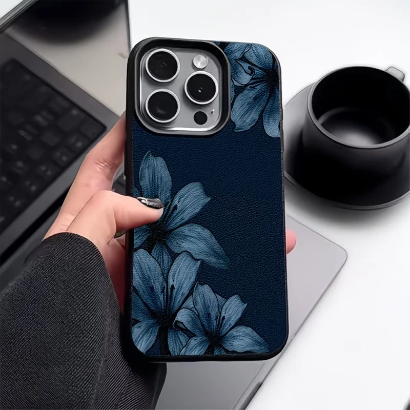 Vintage Marineblaue Blumenmuster-Handyhülle für iPhone 18 17 Air 16 e 15 14 13 12 11 Pro Max Plus SE 2020 2022 Funda Coque