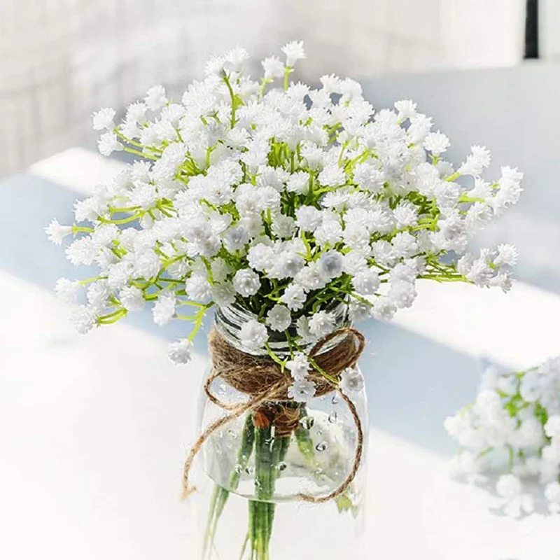 White Gypsophila Artificial Flowers Bouquets PU Baby's Breath Flowers for Wedding Party Home Decoration Wreath DIY Fake Flowers